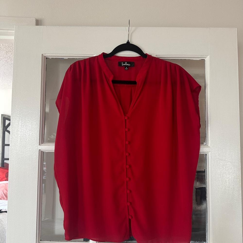 Red Button-Up Blouse by Lulu's